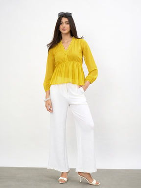 Yellow Frill Neck Peplum Top-SASSAFRAS