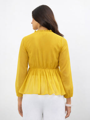 Yellow Frill Neck Peplum Top-SASSAFRAS
