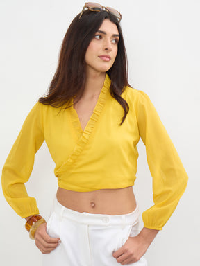 Yellow Frill Detail Wrap Top-SASSAFRAS