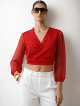 Red Frill Detail Wrap Top-SASSAFRAS