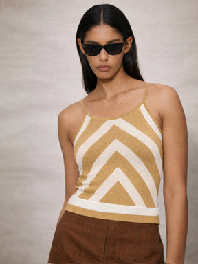 Beige & White Strappy Regular Top-SASSAFRAS