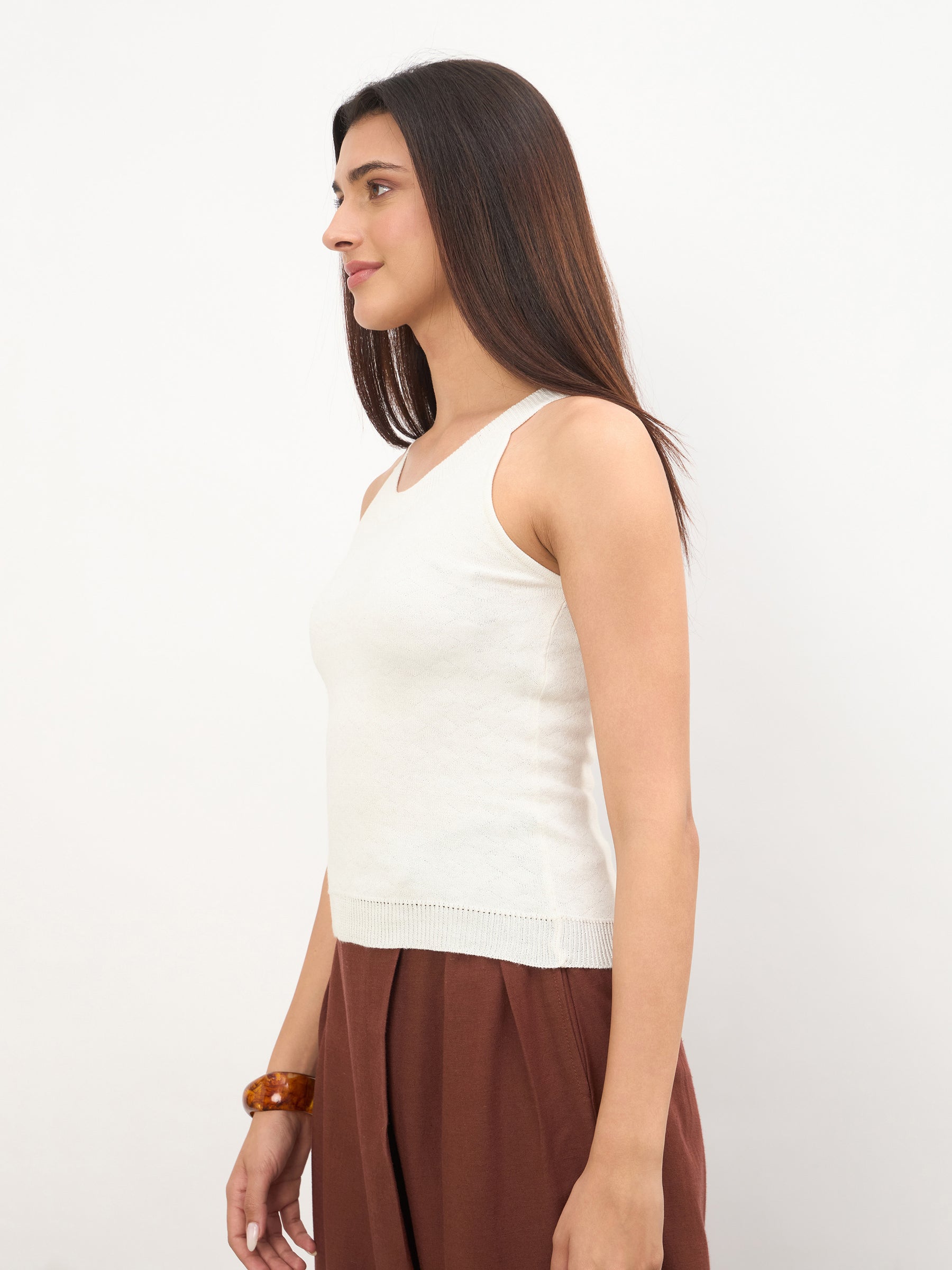 White Halter Neck Sleeveless Top -SASSAFRAS