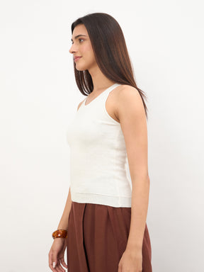 White Halter Neck Sleeveless Top -SASSAFRAS