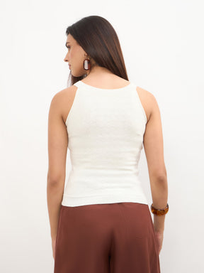 Women White Halter Neck Sleeveless Top