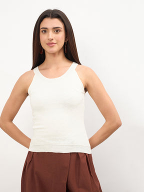 Women White Halter Neck Sleeveless Top