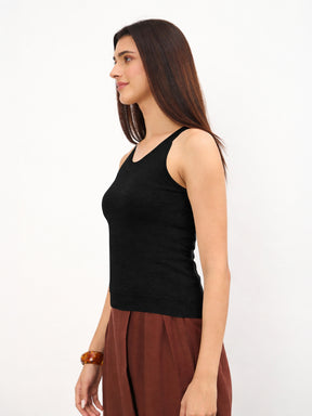 Black Halter Neck Sleeveless Top -SASSAFRAS