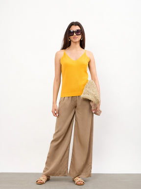 Yellow V-Neck Regular Strappy Top-SASSAFRAS
