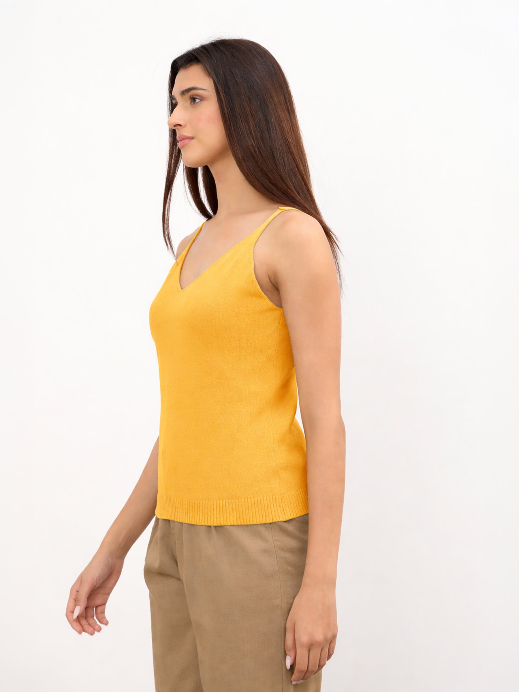 Yellow V-Neck Regular Strappy Top-SASSAFRAS