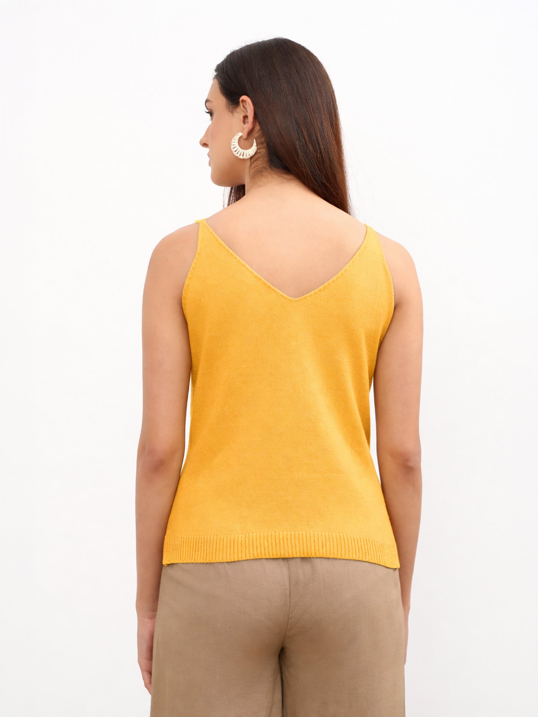 Women Yellow V-Neck Regular Strappy Top