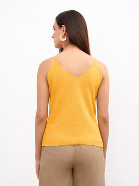 Women Yellow V-Neck Regular Strappy Top
