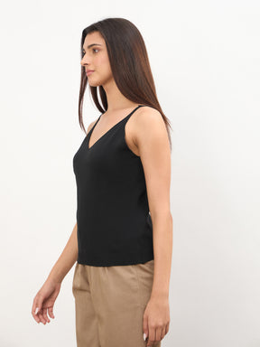 Black V-Neck Regular Strappy Top-SASSAFRAS