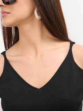 Black V-Neck Regular Strappy Top-SASSAFRAS