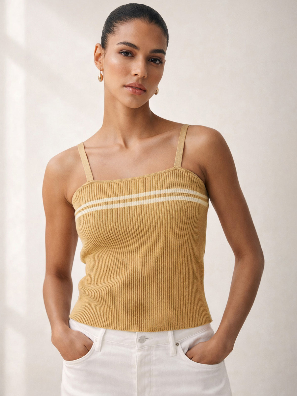 Beige Strappy Regular Top -SASSAFRAS