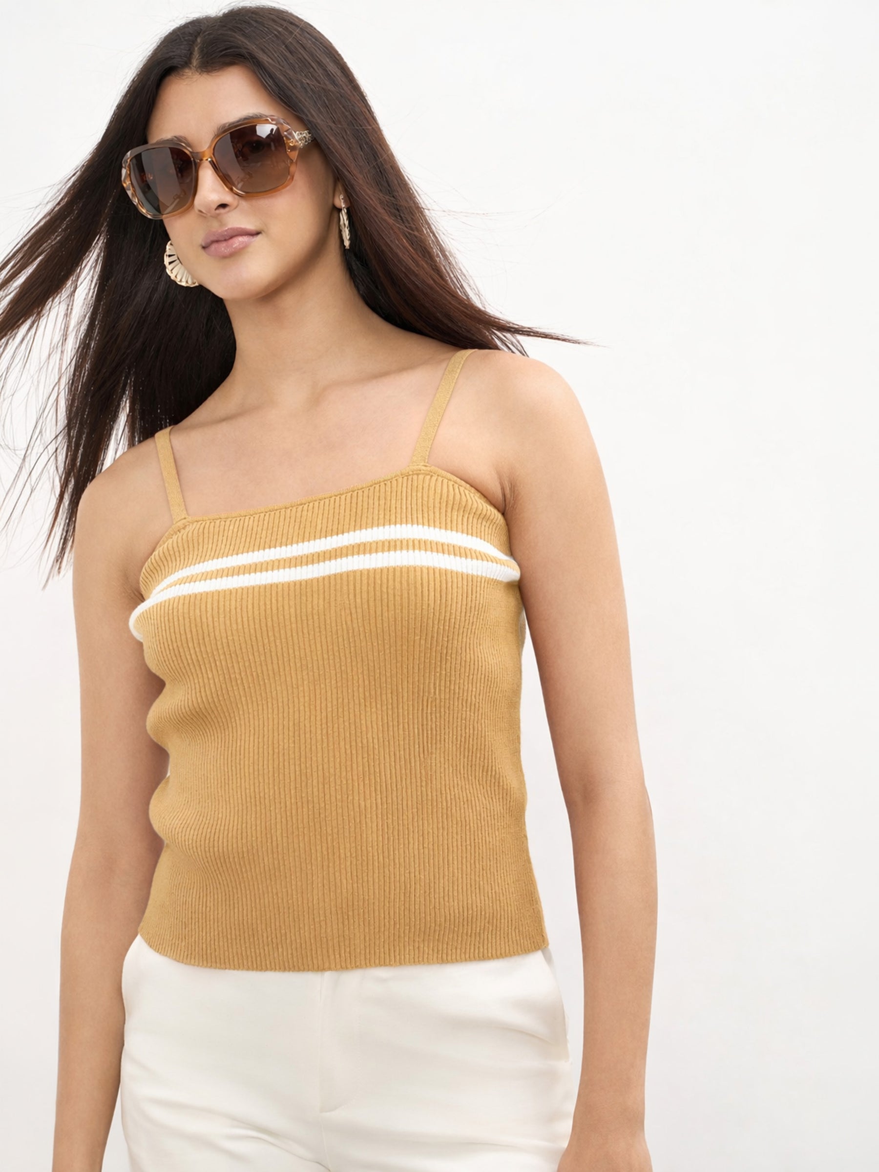 Beige Strappy Regular Top -SASSAFRAS
