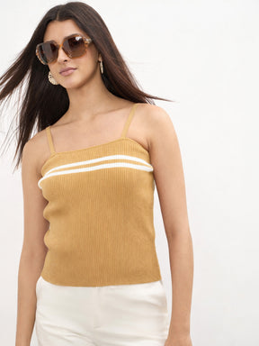 Beige Strappy Regular Top -SASSAFRAS
