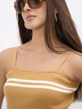 Beige Strappy Regular Top -SASSAFRAS