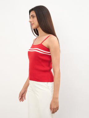 Red Strappy Regular Top -SASSAFRAS