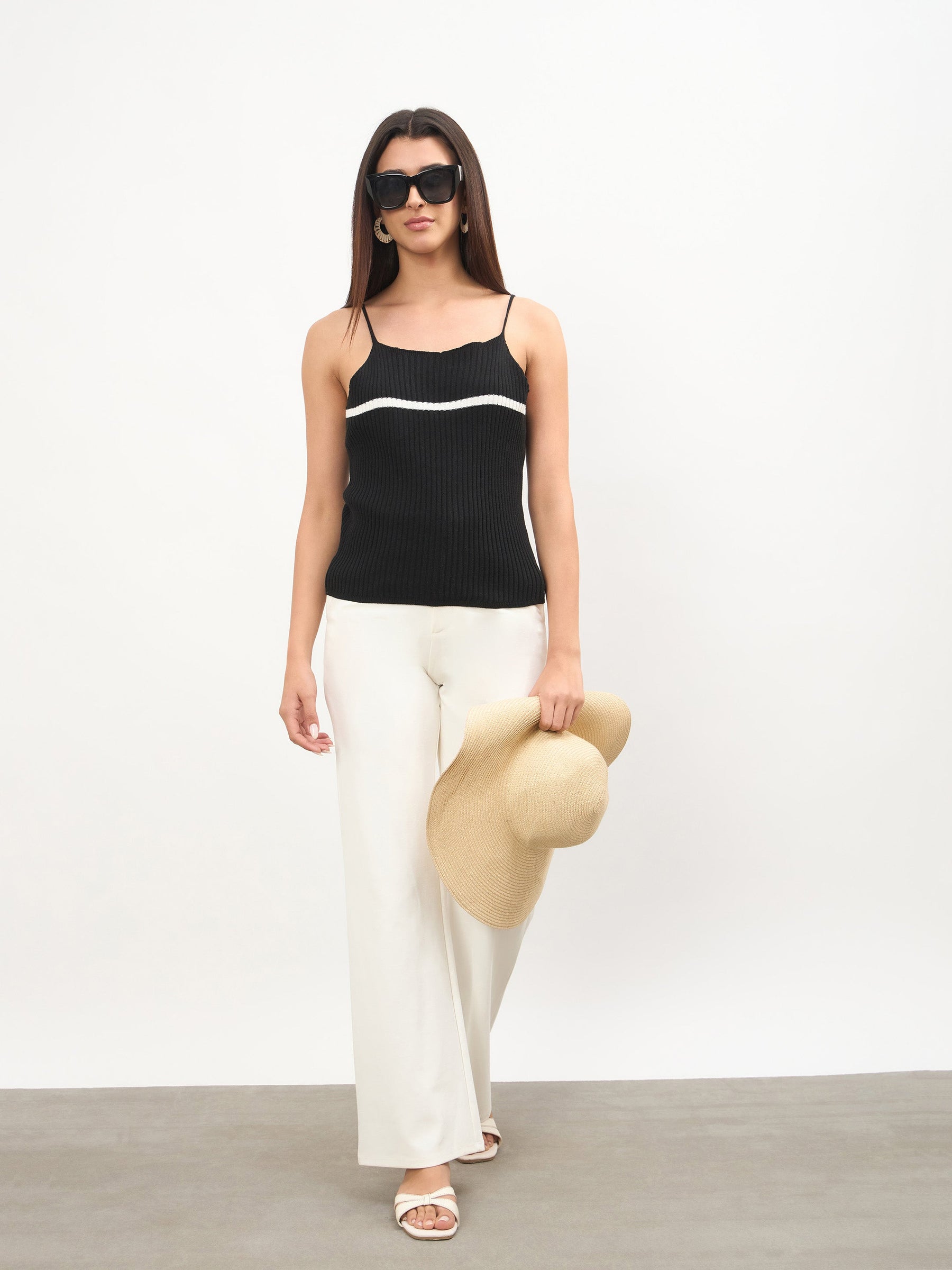 Women Black Cross Back Strappy Top
