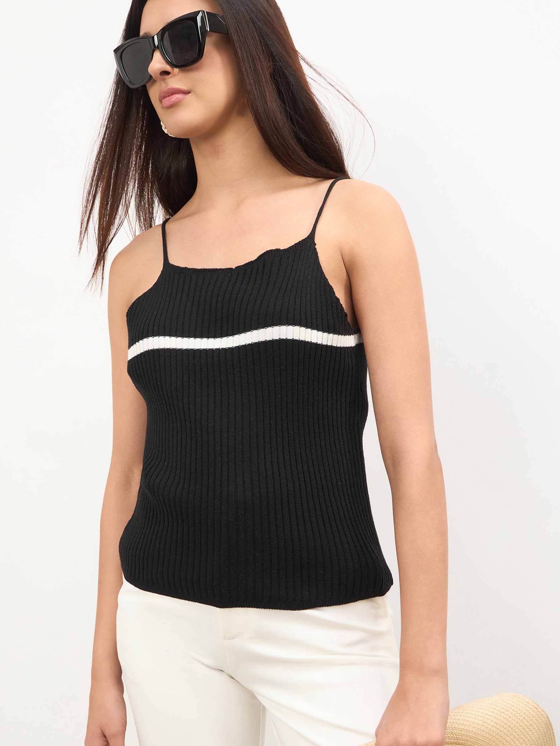 Women Black Cross Back Strappy Top