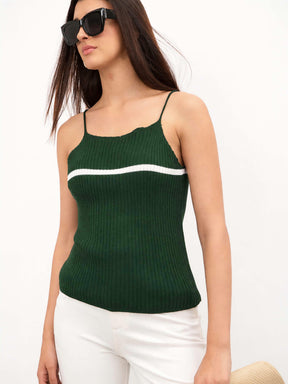 Women Forest Green Cross Back Strappy Top