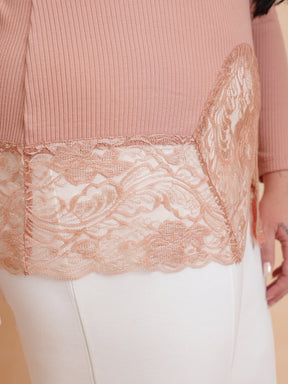 Onion Pink Rib Full Sleeves Top-SASSAFRAS Curve