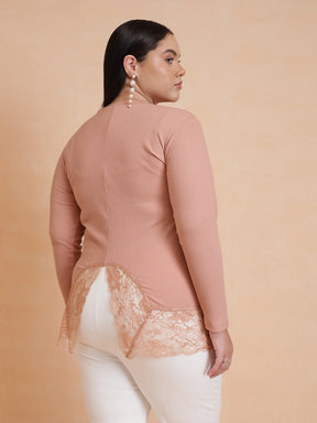 Women Onion Pink Rib Full Sleeves Top