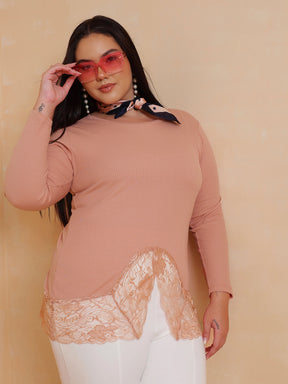 Women Onion Pink Rib Full Sleeves Top