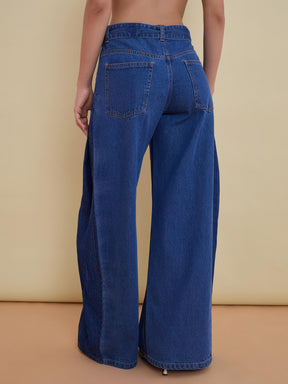 Blue Denim Halter Collared Top With Low Waist Jeans-SASSAFRAS