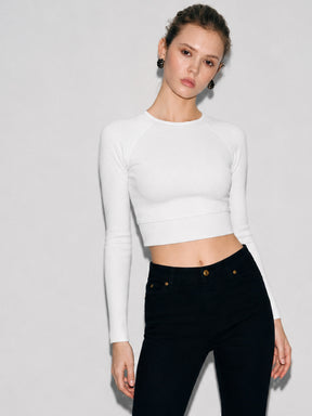 White Rib Full Sleeve ACTIVE Crop Top-SASSAFRAS