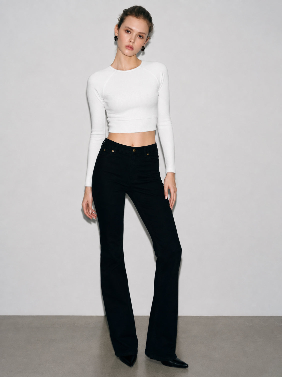 White Rib Full Sleeve ACTIVE Crop Top-SASSAFRAS