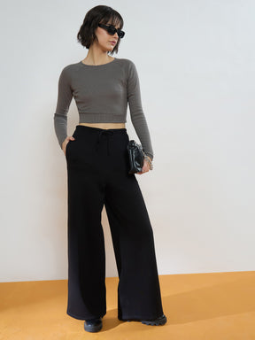 Grey Rib Full Sleeve ACTIVE Crop Top-SASSAFRAS