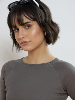 Grey Rib Full Sleeve ACTIVE Crop Top-SASSAFRAS