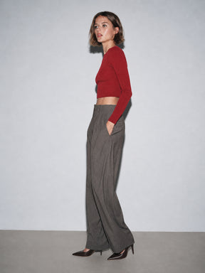 Red Rib Full Sleeve ACTIVE Crop Top-SASSAFRAS