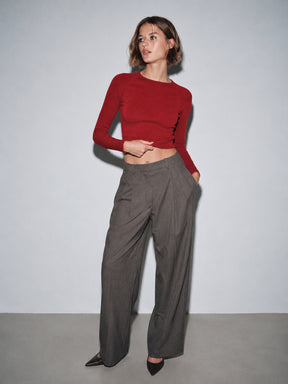 Red Rib Full Sleeve ACTIVE Crop Top-SASSAFRAS