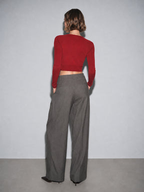 Red Rib Full Sleeve ACTIVE Crop Top-SASSAFRAS