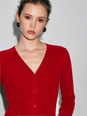 Red Rib Front Open Cardigan Top-SASSAFRAS