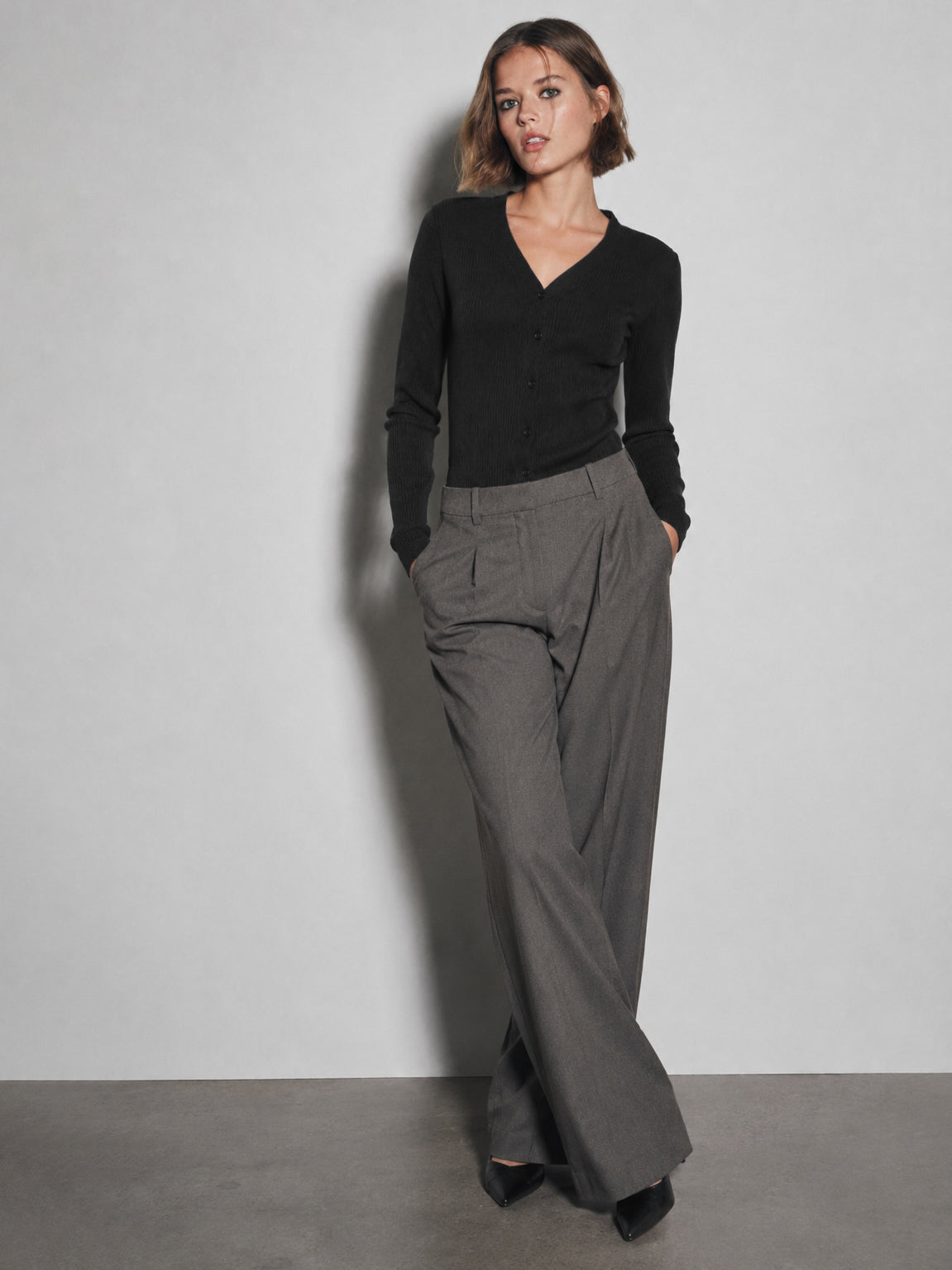 Black Rib Front Open Cardigan Top-SASSAFRAS