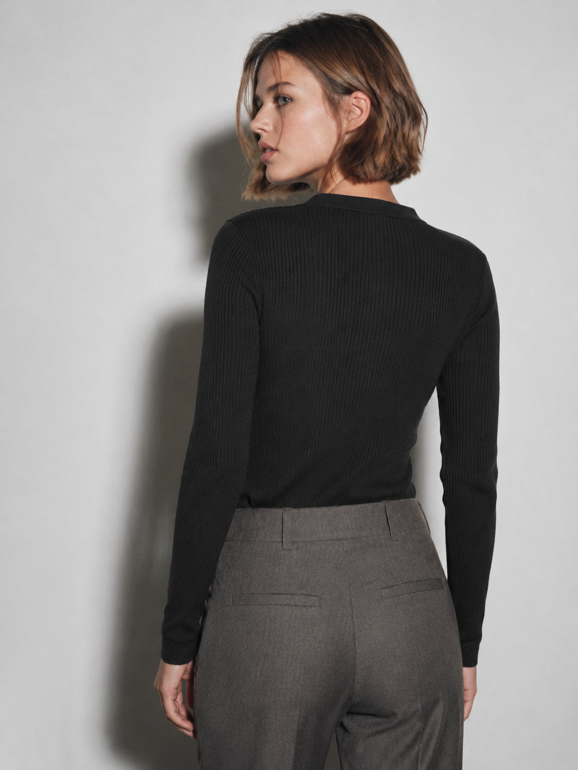 Black Rib Front Open Cardigan Top-SASSAFRAS