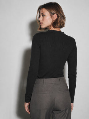 Black Rib Front Open Cardigan Top-SASSAFRAS
