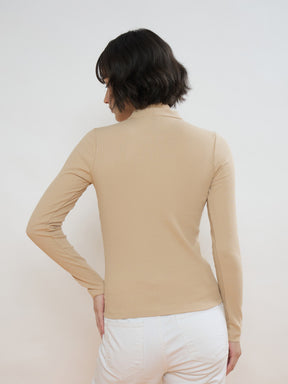 Beige Rib Front Open Cardigan Top-SASSAFRAS