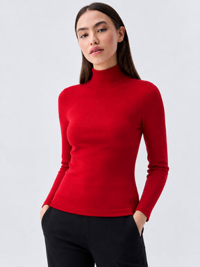 Red Rib High Neck Zipper Top-SASSAFRAS