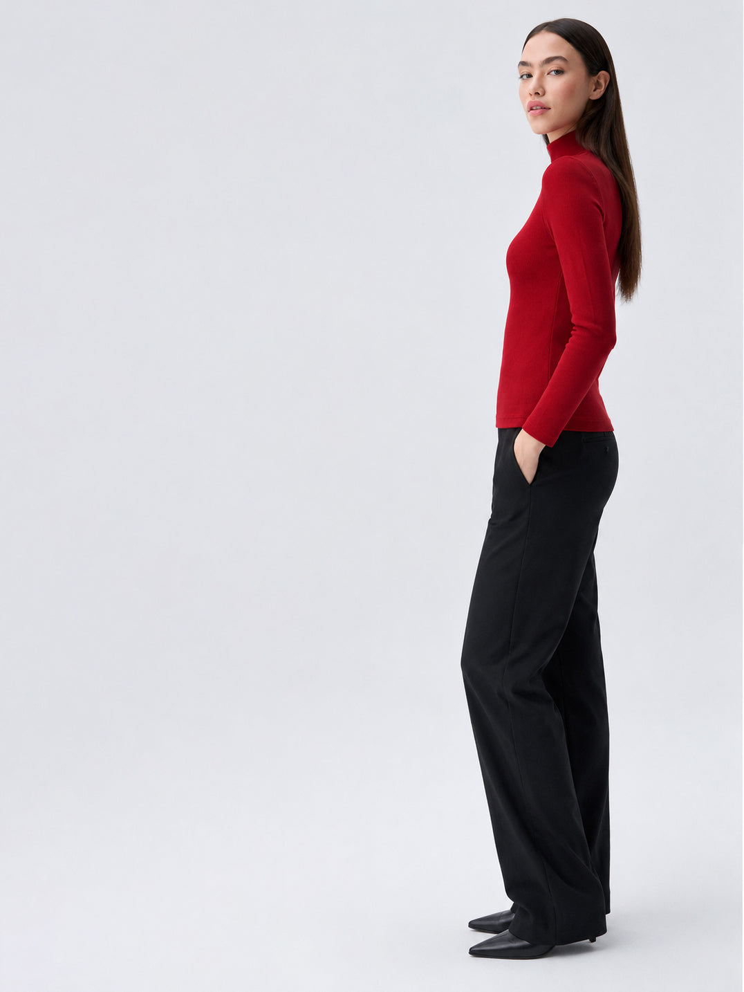 Red Rib High Neck Zipper Top-SASSAFRAS