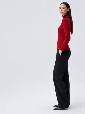 Red Rib High Neck Zipper Top-SASSAFRAS