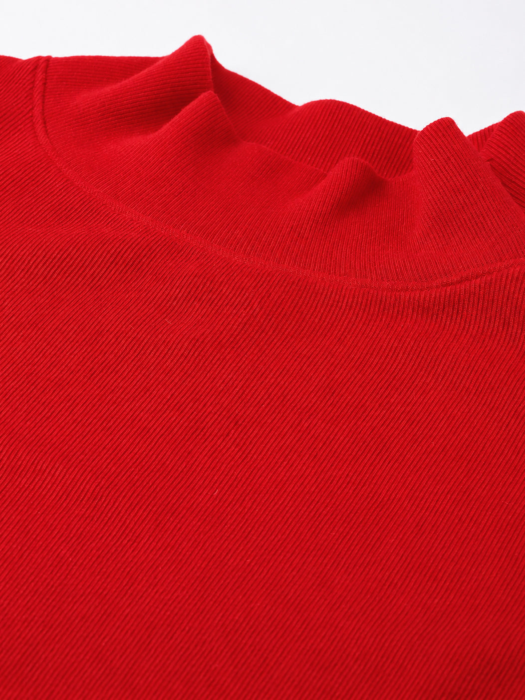 Red Rib High Neck Zipper Top-SASSAFRAS