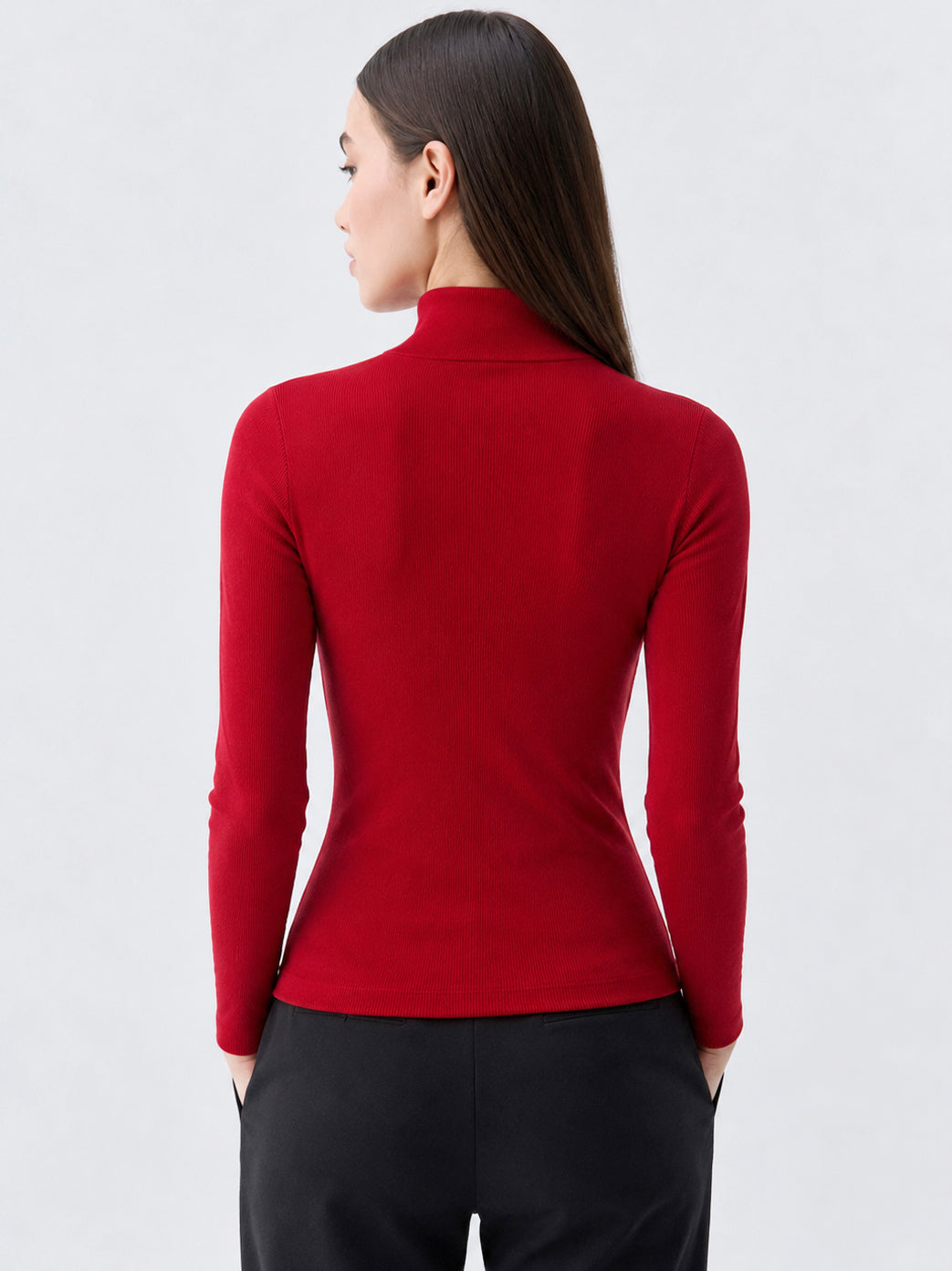 Red Rib High Neck Zipper Top-SASSAFRAS