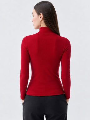 Red Rib High Neck Zipper Top-SASSAFRAS