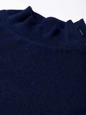 Navy Rib High Neck Zipper Top-SASSAFRAS