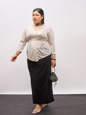 Champagne Gold Sequence Peplum Top-SASSAFRAS Curve