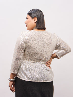 Champagne Gold Sequence Peplum Top-SASSAFRAS Curve