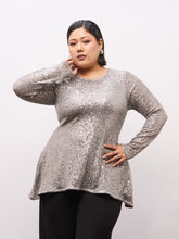 Grey Sequence Full Sleeves Top-SASSAFRAS Curve